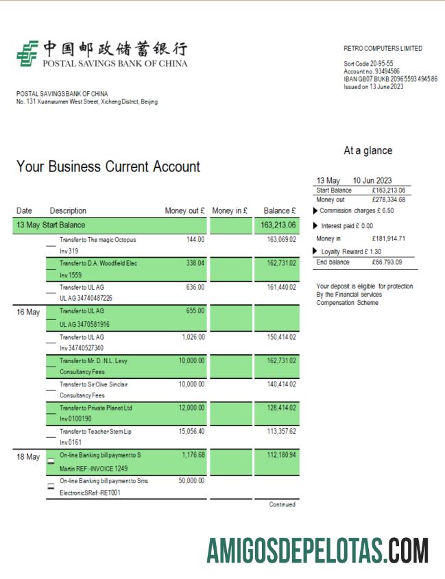Imprimível Postal Savings Bank Firm Account Statement Word And PDF model